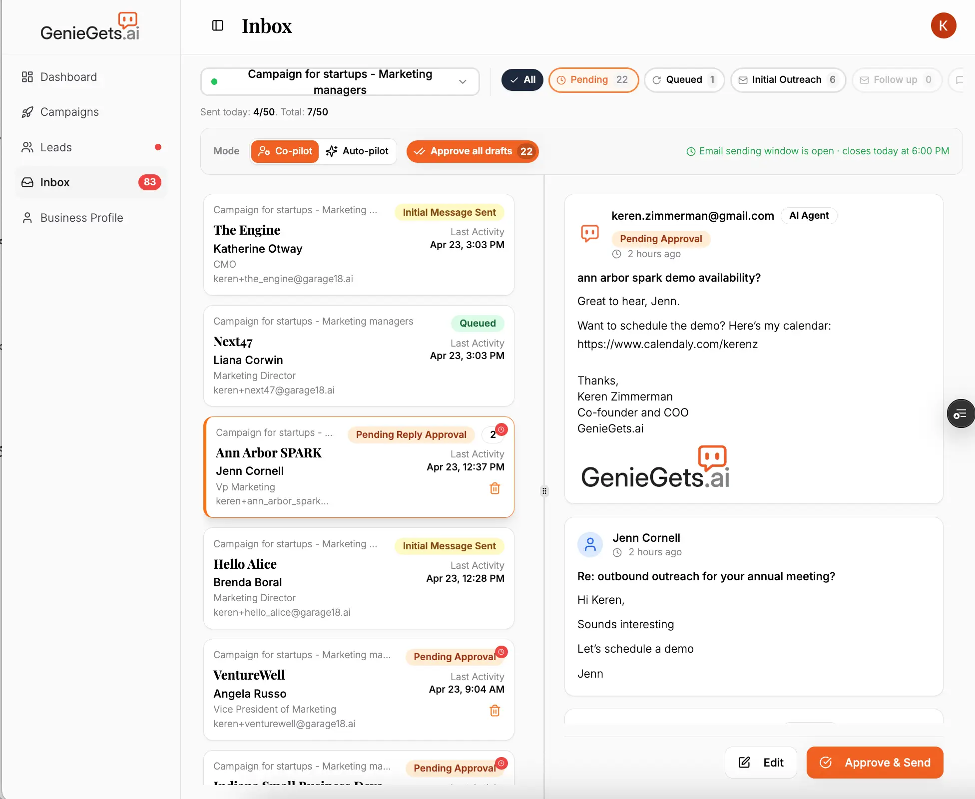 GenieGets Dashboard Inbox Full
